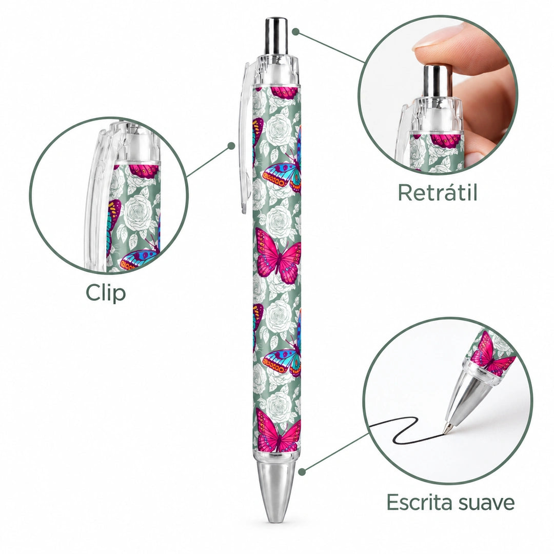 Caneta Esferográfica Borboletas Jardim | Cucawik