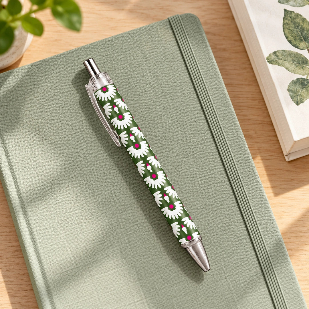 Caneta Esferográfica Cegonhas e Margaridas Verde | Cucawik