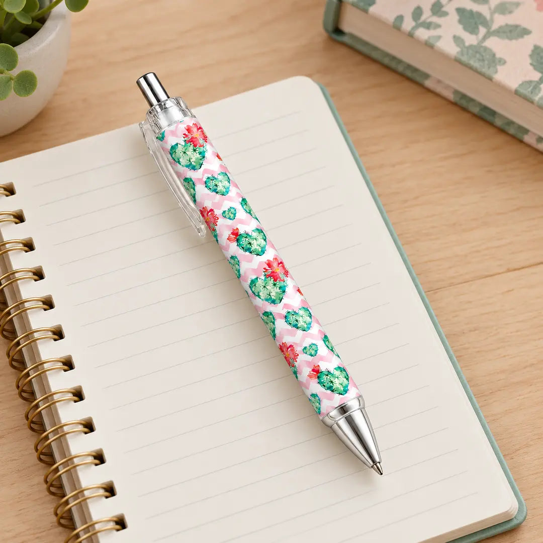 Caneta Esferográfica Corações Cacto Floral | Cucawik