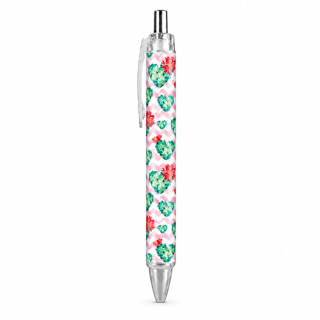 Caneta Esferográfica Corações Cacto Floral | Cucawik