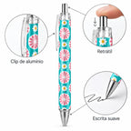 Caneta Esferográfica Flores Retro Turquesa Rosa | Cucawik