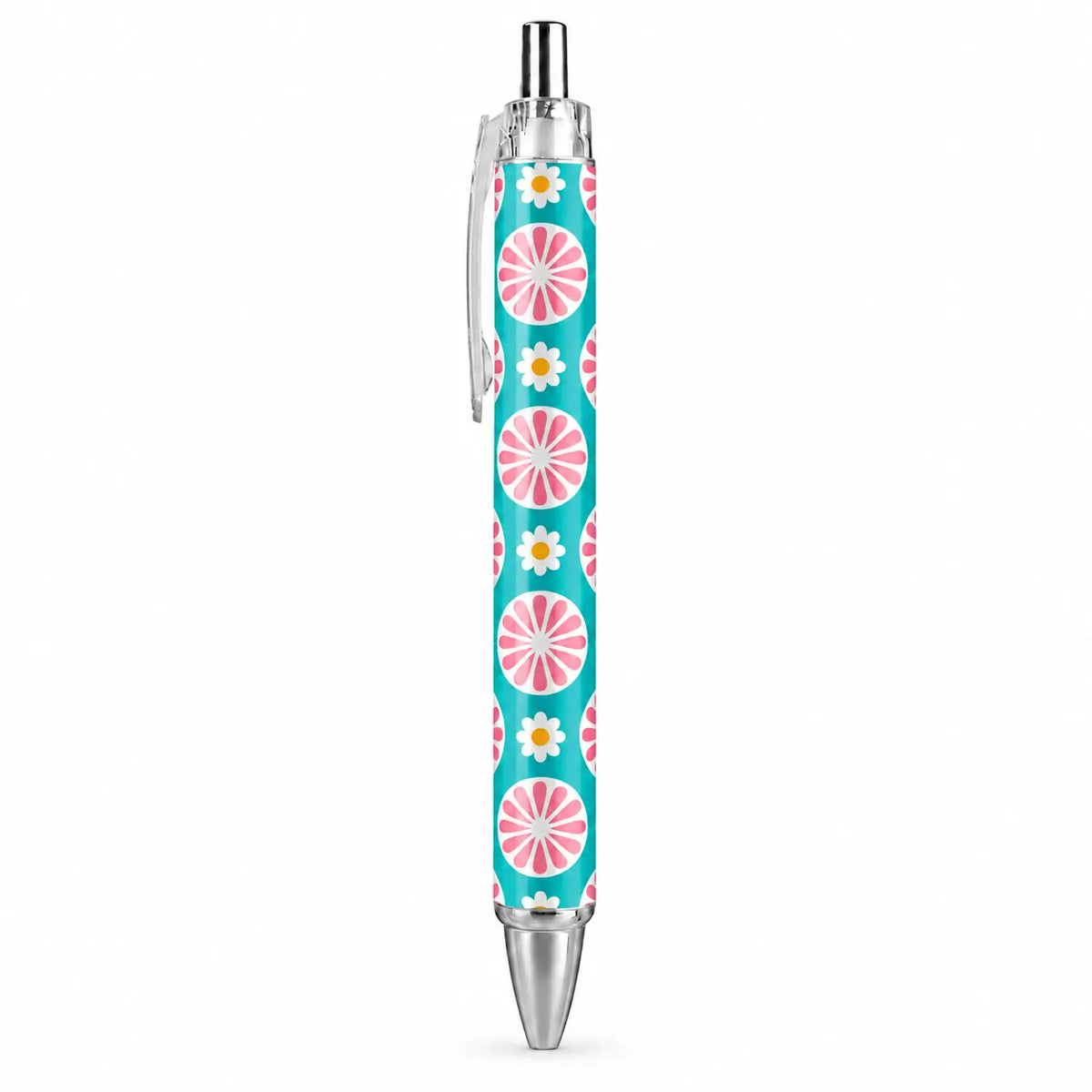 Caneta Esferográfica Flores Retro Turquesa Rosa | Cucawik