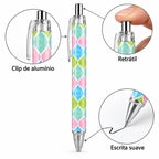 Caneta Esferográfica Ikat Pastel Rosa Verde Azul | Cucawik