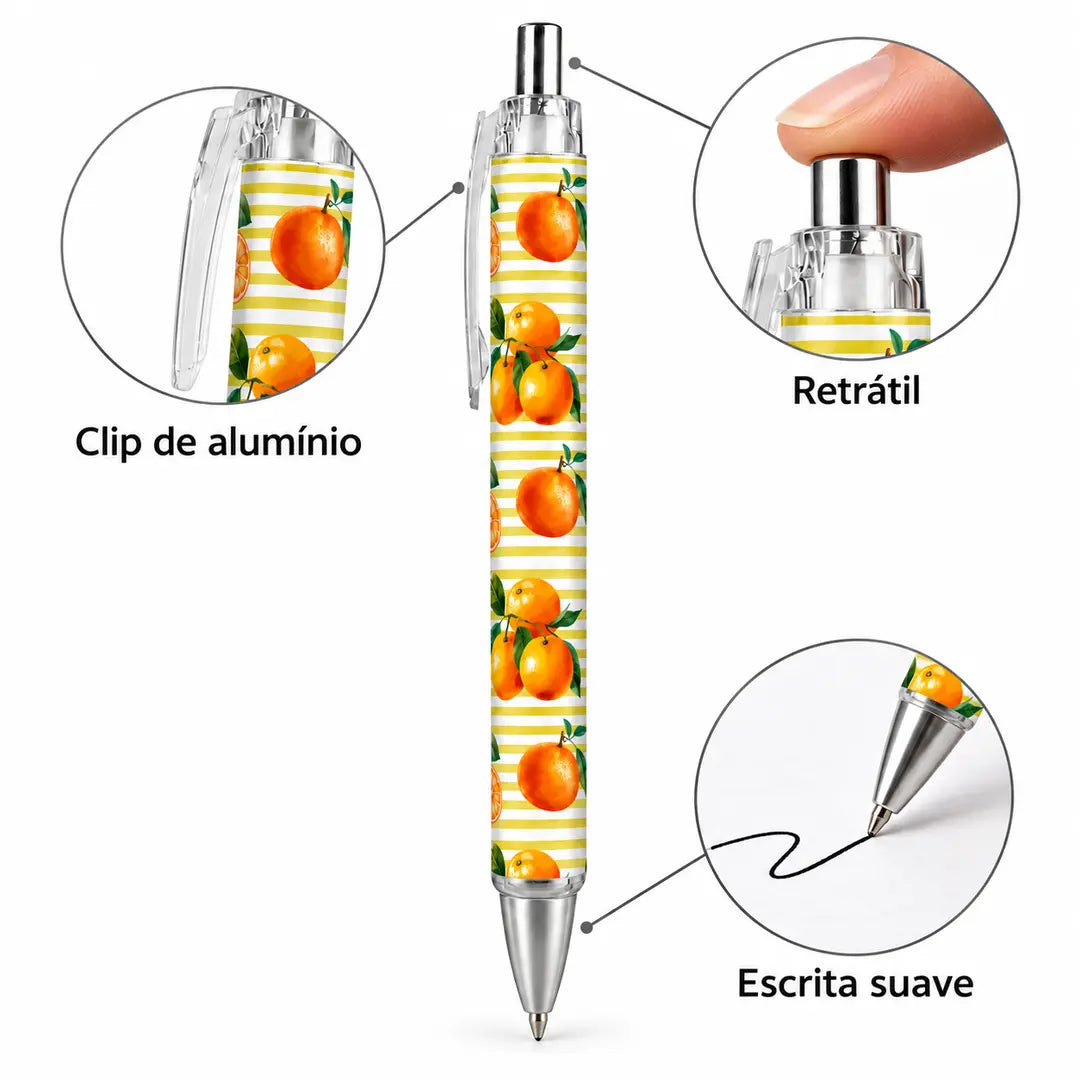 Caneta Esferográfica Laranjas Algarvias Fundo Riscas Laranjas | Cucawik
