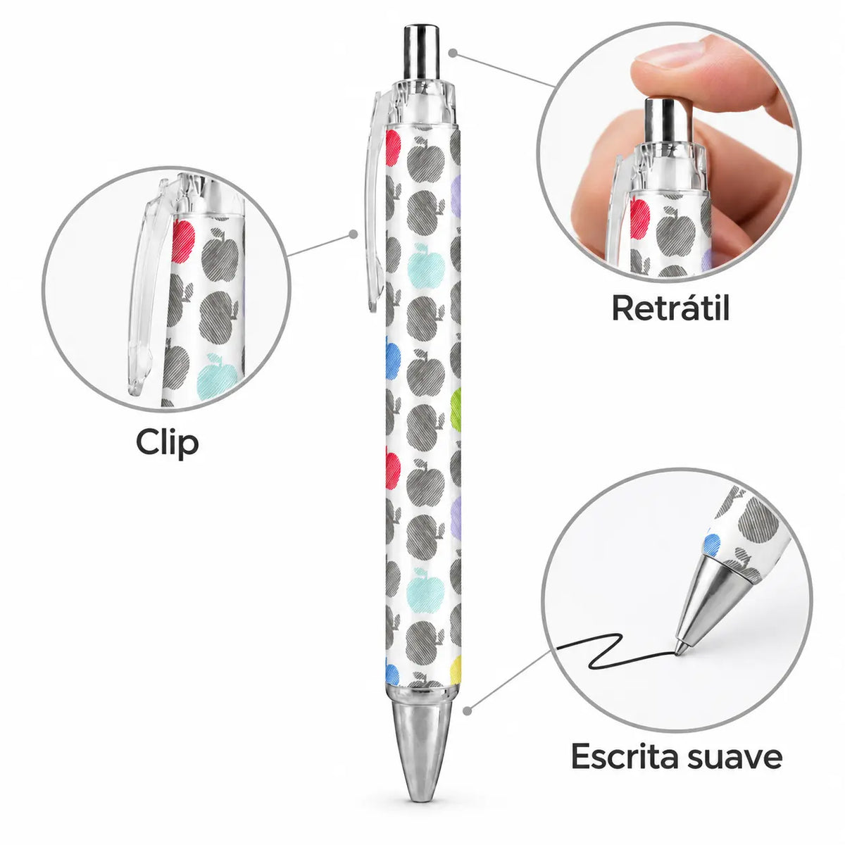 Caneta Esferográfica Maçãs Coloridas | Cucawik