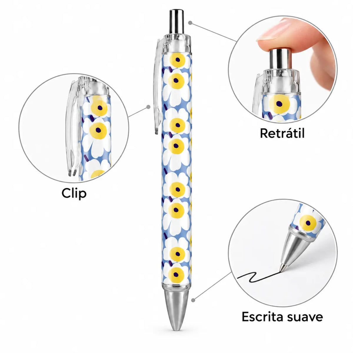 Caneta Esferográfica Margaridas Escandinavas Azul | Cucawik