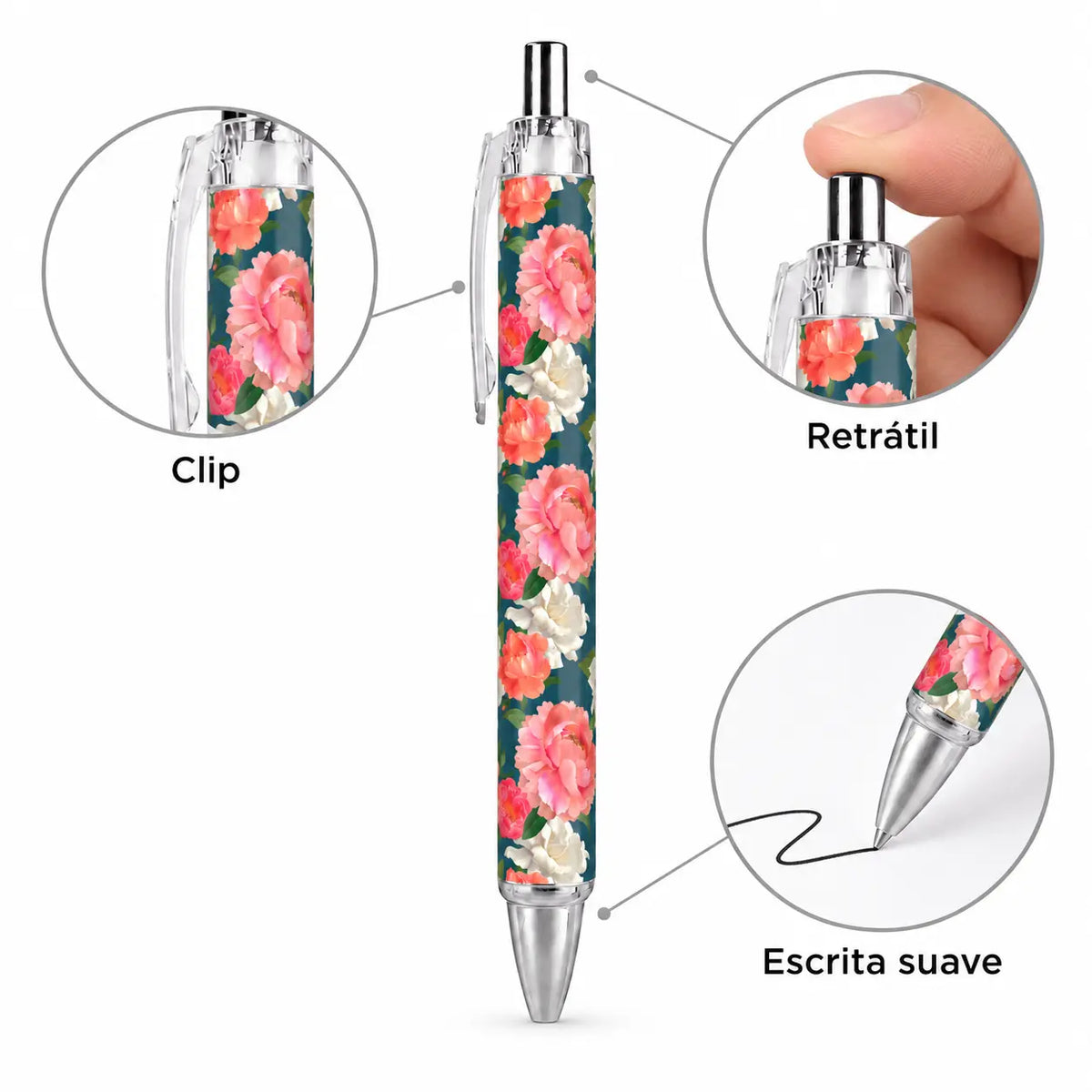 Caneta Esferográfica Rosas Brancas e Rosas Azul | Cucawik