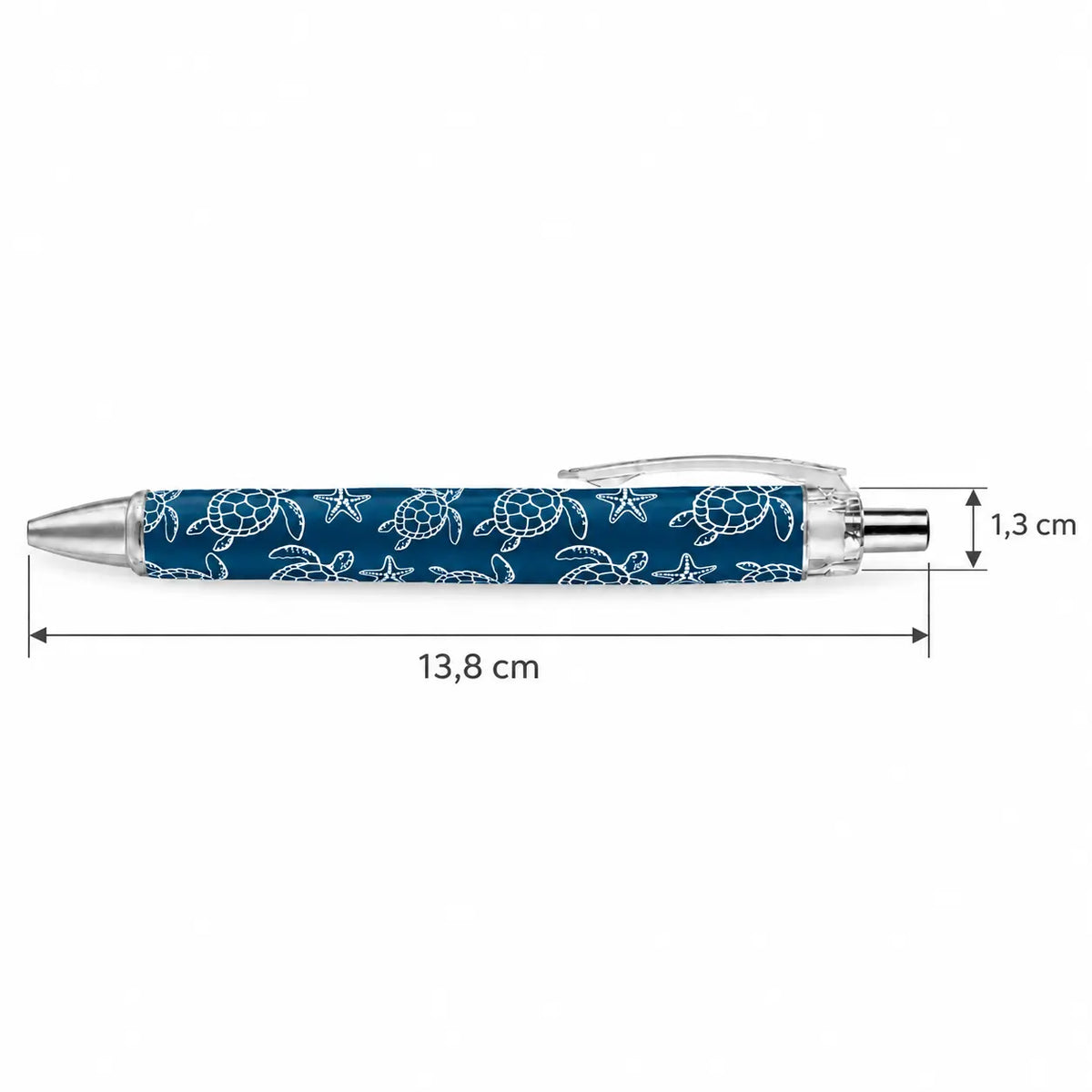 Caneta Esferográfica Tartarugas Marinhas Azul – medidas | Cucawik