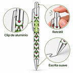 Caneta Esferográfica com Clip Metálico Cegonhas e Margaridas Verde | Cucawik