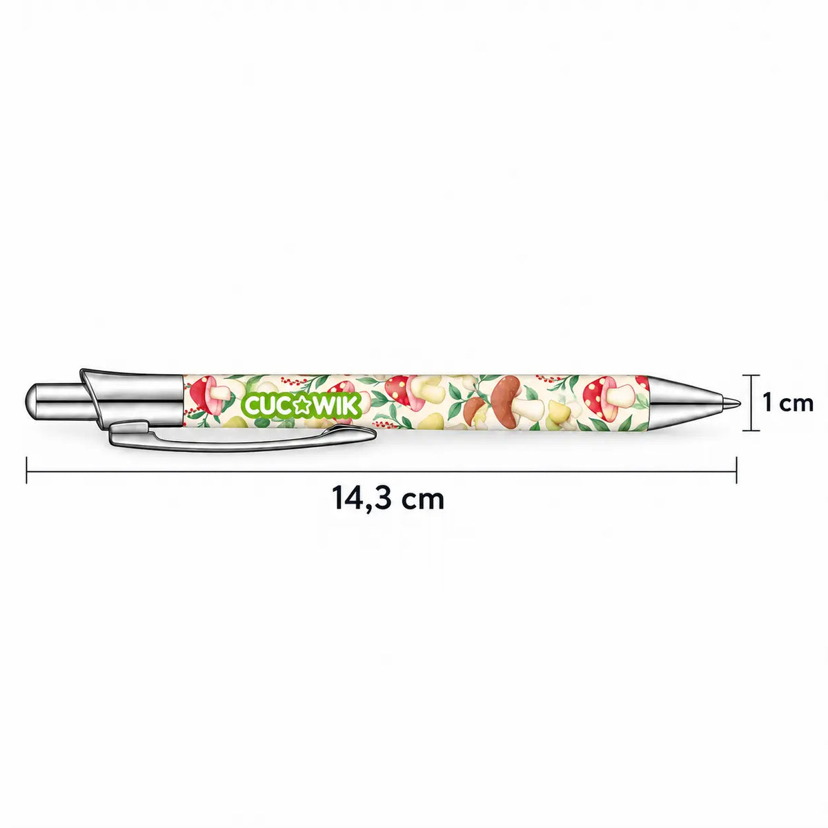 Caneta Esferográfica com Clip Metálico Cogumelos Ilustrados Creme | Cucawik