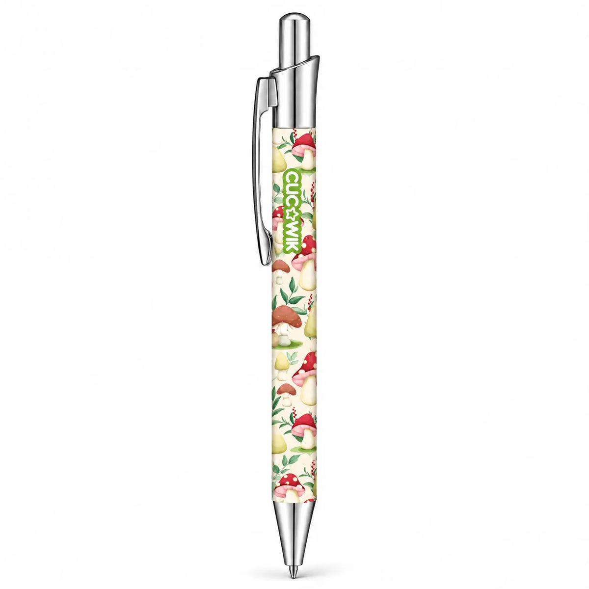 Caneta Esferográfica com Clip Metálico Cogumelos Ilustrados Creme | Cucawik