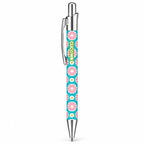 Caneta Esferográfica com Clip Metálico Flores Retro Turquesa Rosa | Cucawik