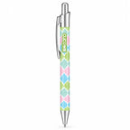 Caneta Esferográfica com Clip Metálico Ikat Pastel Rosa Verde Azul | Cucawik
