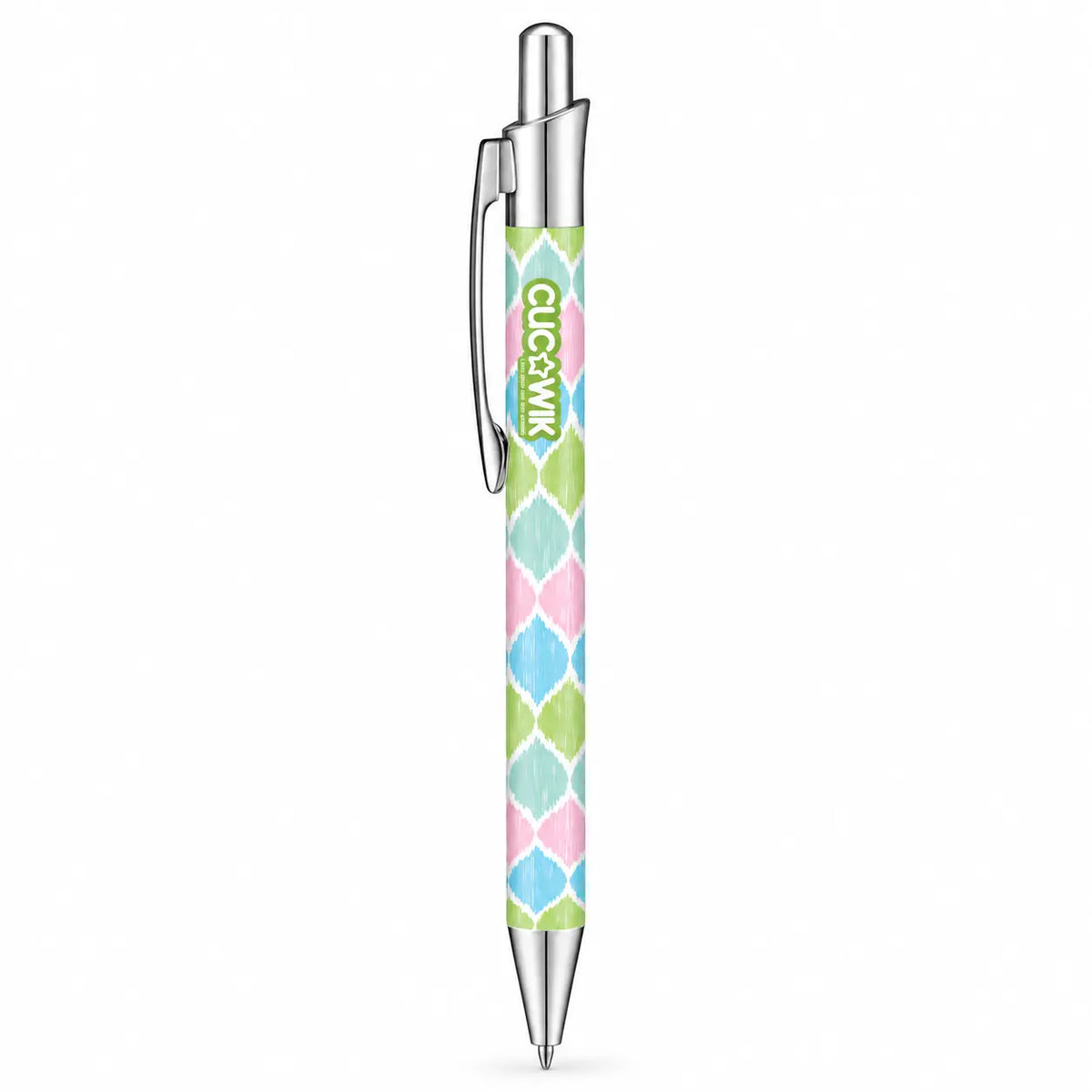 Caneta Esferográfica com Clip Metálico Ikat Pastel Rosa Verde Azul | Cucawik