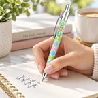 Caneta Esferográfica com Clip Metálico Ikat Pastel Rosa Verde Azul | Cucawik