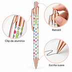 Caneta Esferográfica com Clip Metálico Maçãs Coloridas | Dourado Rosa | Cucawik