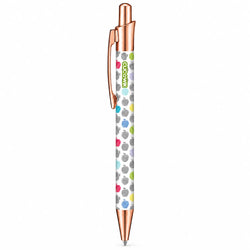 Caneta Esferográfica com Clip Metálico Maçãs Coloridas Dourado Rosa | Cucawik