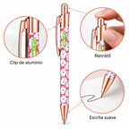 Caneta Esferográfica com Clip Metálico Margaridas Escandinavas Rosa | Dourado Rosa | Cucawik