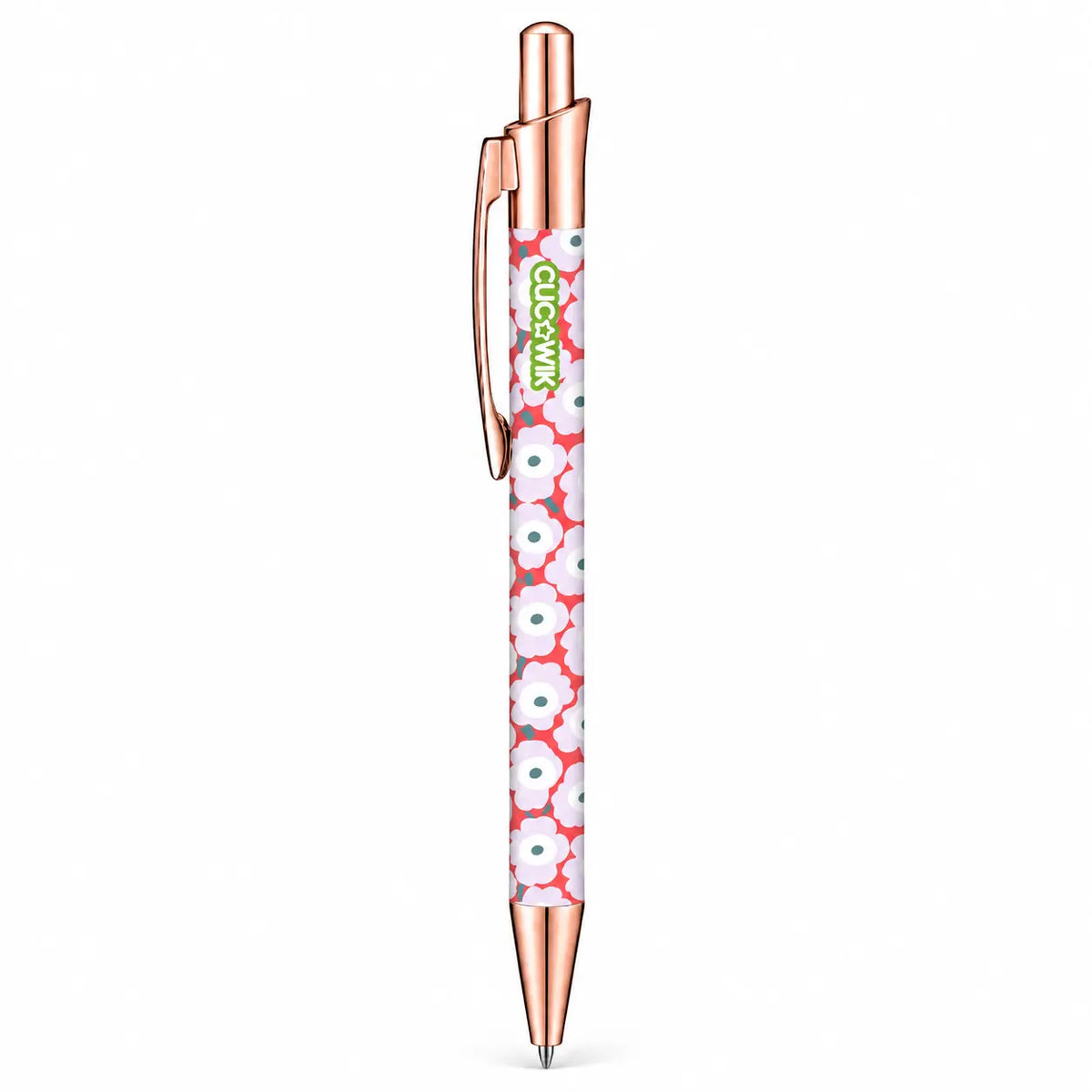 Caneta Esferográfica com Clip Metálico Margaridas Escandinavas Rosa | Dourado Rosa | Cucawik