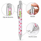 Caneta Esferográfica com Clip Metálico Margaridas Escandinavas Rosa | Cucawik