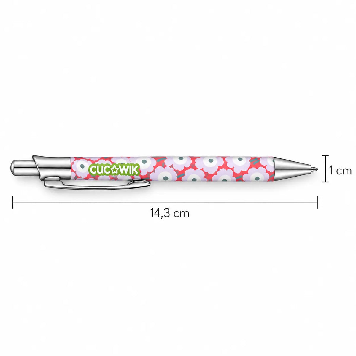 Caneta Esferográfica com Clip Metálico Margaridas Escandinavas Rosa | Cucawik