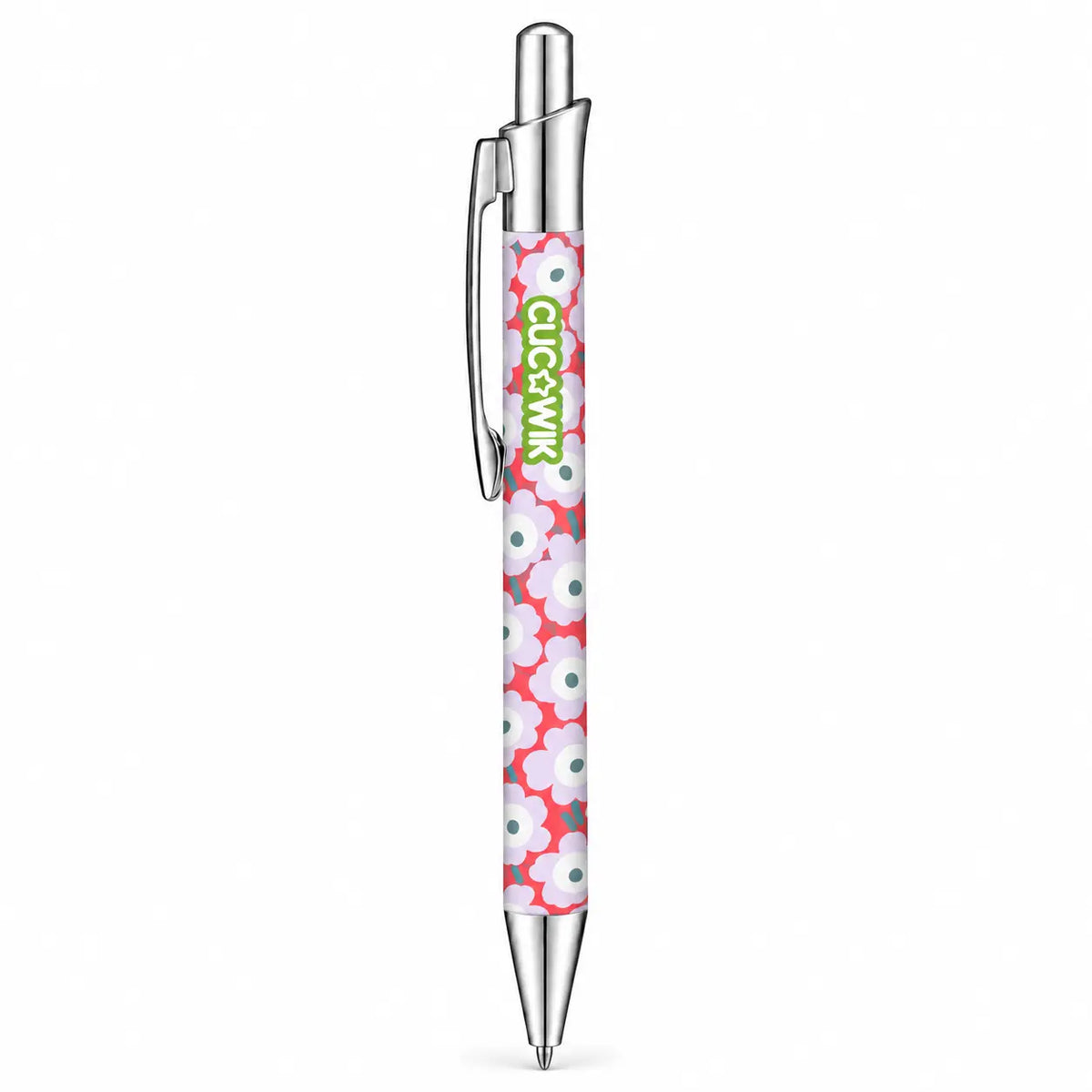 Caneta Esferográfica com Clip Metálico Margaridas Escandinavas Rosa | Cucawik