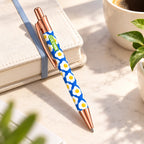 Caneta Esferográfica com Clip Metálico Ovos Estrelados Azul | Dourado Rosa | Cucawik