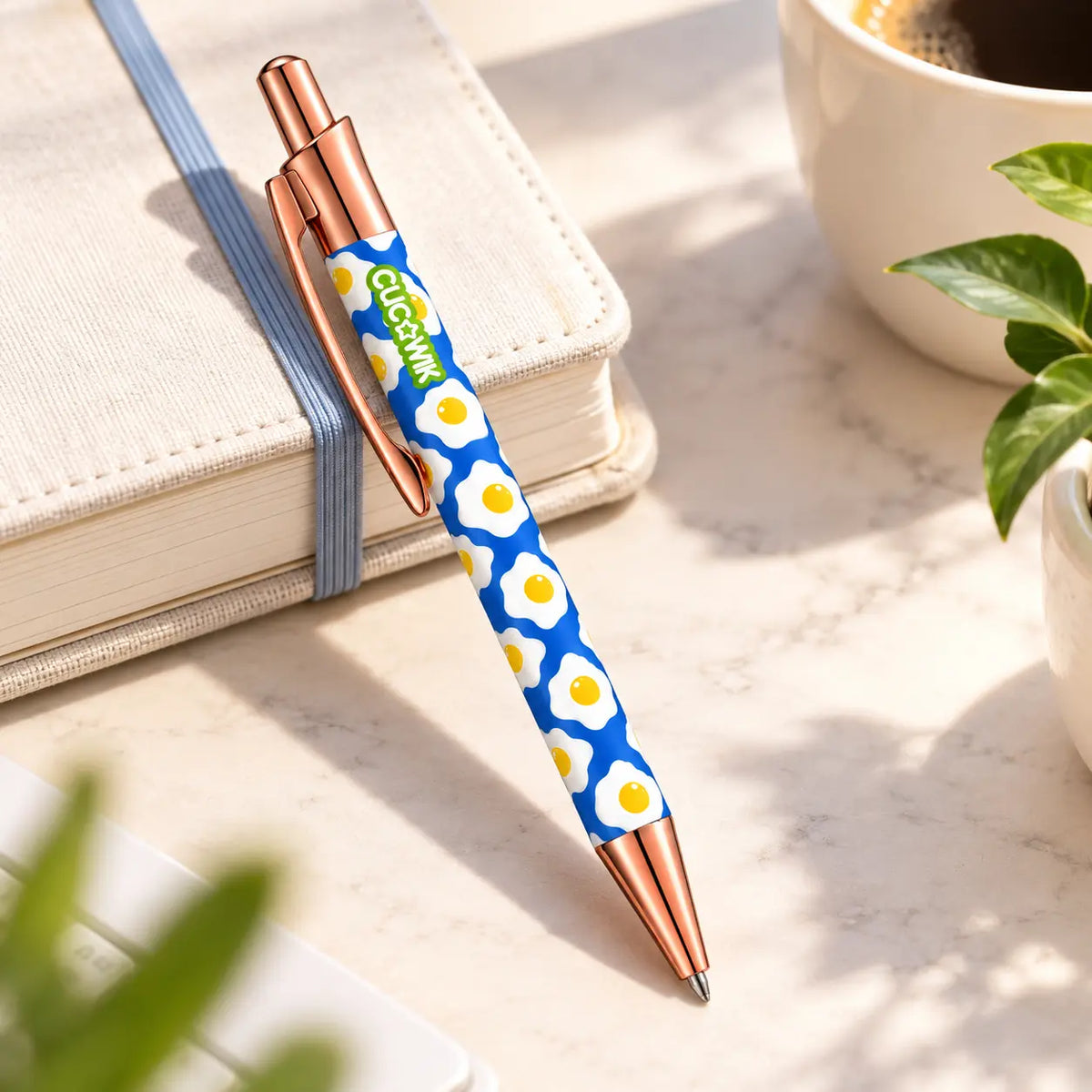Caneta Esferográfica com Clip Metálico Ovos Estrelados Azul | Dourado Rosa | Cucawik