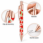 Caneta Esferográfica com Clip Metálico Papoilas Vermelhas | Dourado Rosa | Cucawik