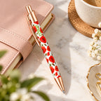 Caneta Esferográfica com Clip Metálico Papoilas Vermelhas | Dourado Rosa | Cucawik