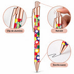 Caneta Esferográfica com Clip Metálico Pompons Coloridos | Dourado Rosa | Cucawik