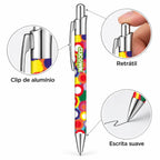Caneta Esferográfica com Clip Metálico Pompons Coloridos | Cucawik