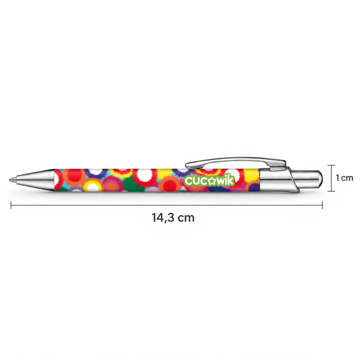 Caneta Esferográfica com Clip Metálico Pompons Coloridos | Cucawik