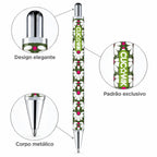 Caneta Esferográfica Metálica Cegonhas e Margaridas Verde | Cucawik