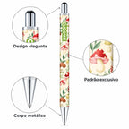 Caneta Esferográfica Metálica Cogumelos Ilustrados Creme | Cucawik
