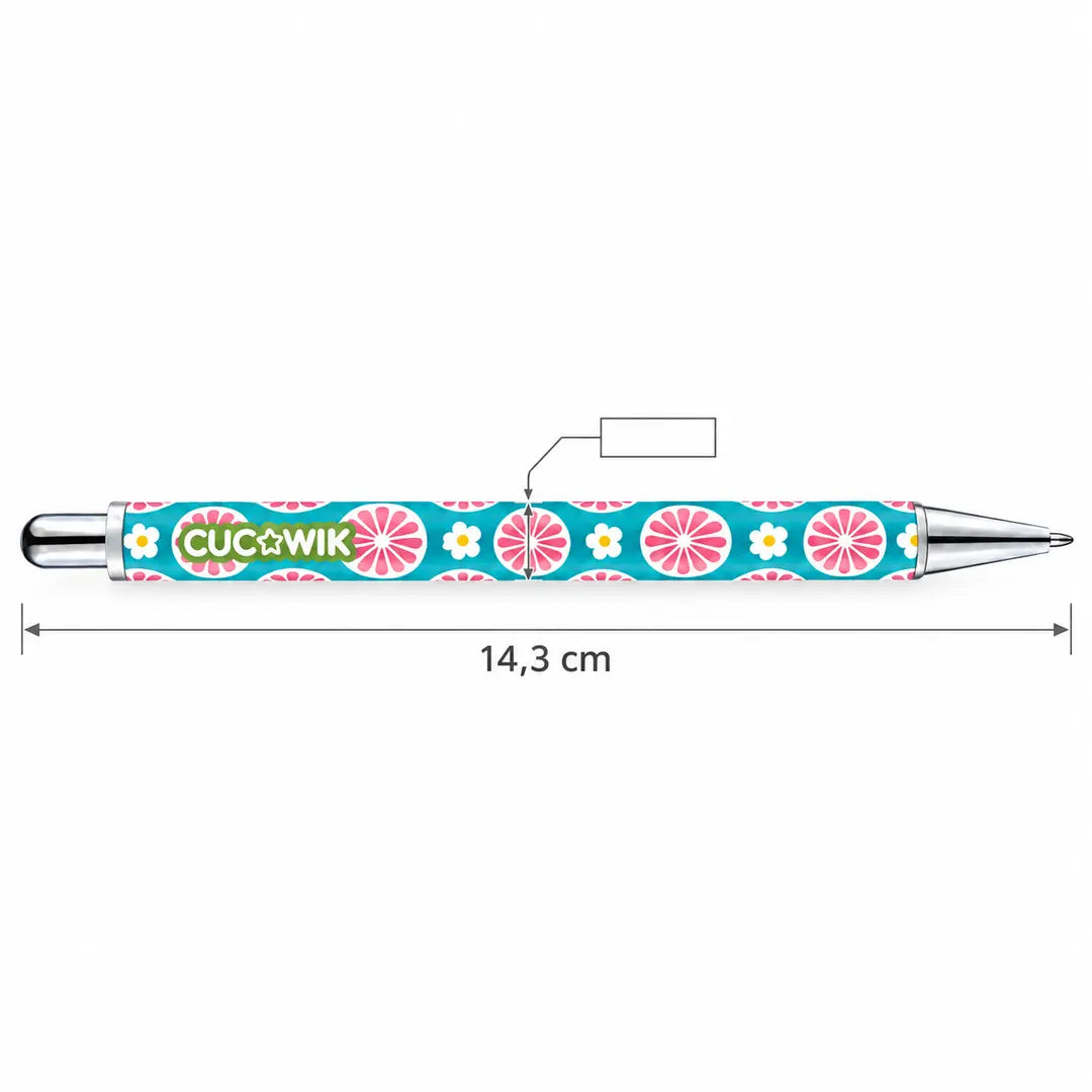 Caneta Esferográfica Metálica Flores Retro Turquesa Rosa | Cucawik