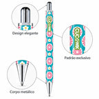 Caneta Esferográfica Metálica Flores Retro Turquesa Rosa | Cucawik