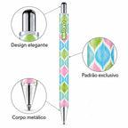 Caneta Esferográfica Metálica Ikat Pastel Rosa Verde Azul | Cucawik