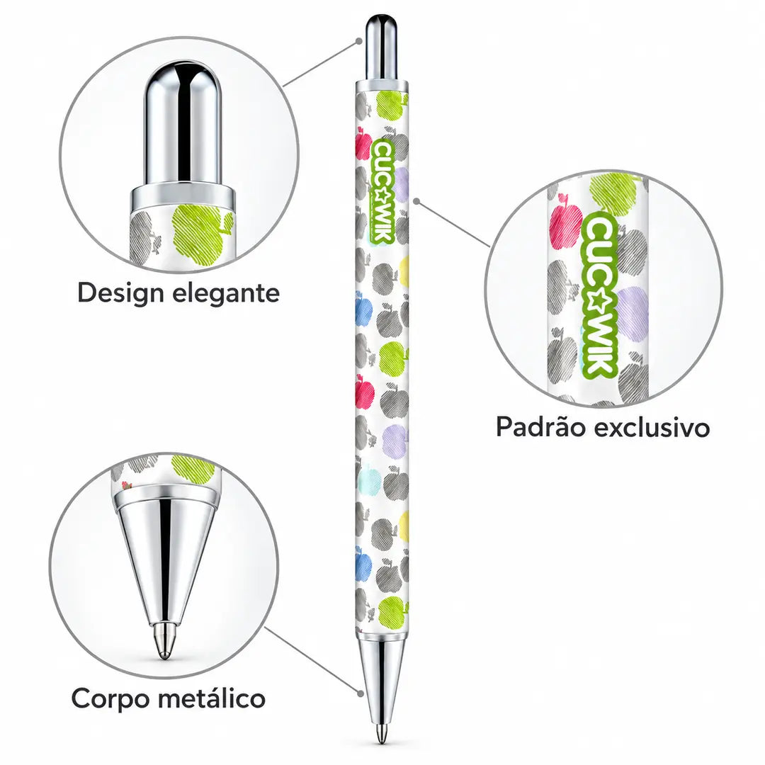 Caneta Esferográfica Metálica Maçãs Coloridas | Cucawik