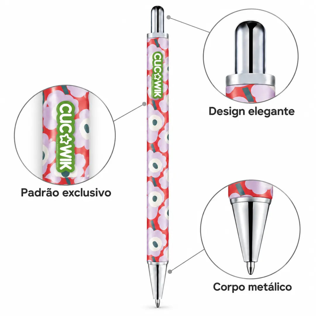 Caneta Esferográfica Metálica Margaridas Escandinavas Rosa | Cucawik