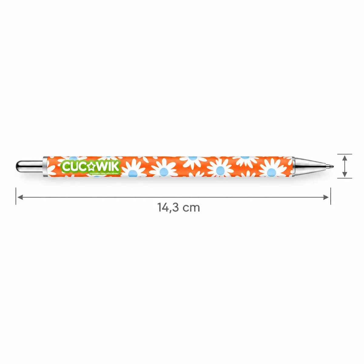 Caneta Esferográfica Metálica Margaridas Fundo Laranja | Cucawik