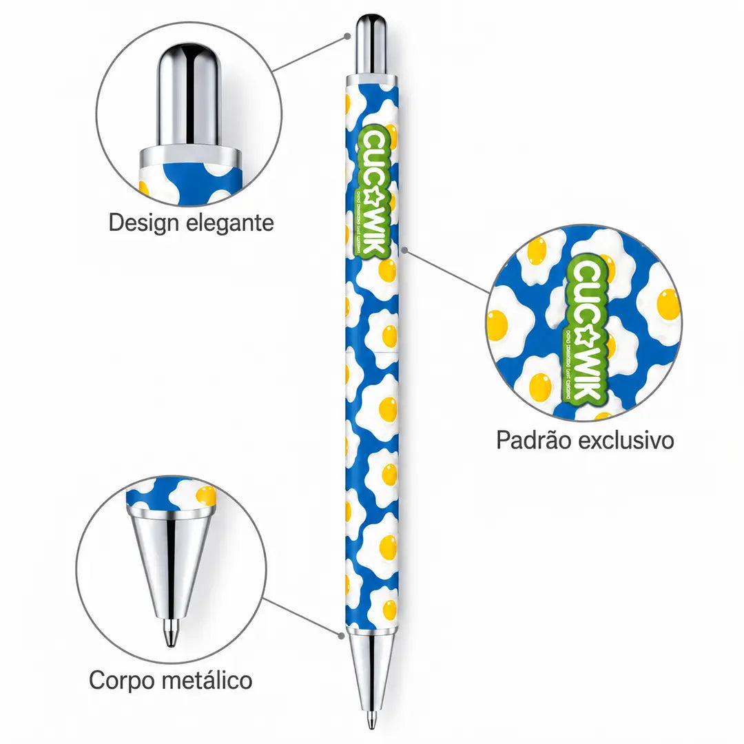 Caneta Esferográfica Metálica Ovos Estrelados Azul | Cucawik
