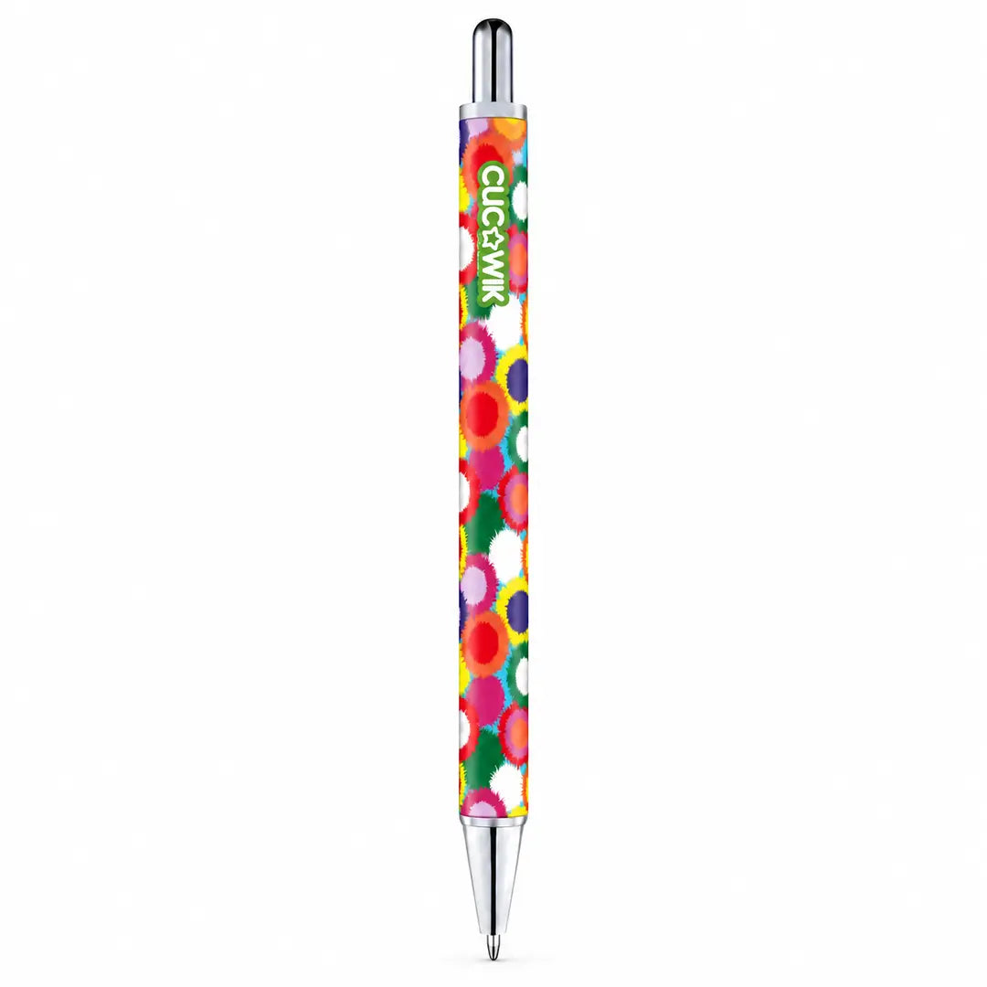 Caneta Esferográfica Metálica Pompons Coloridos | Cucawik
