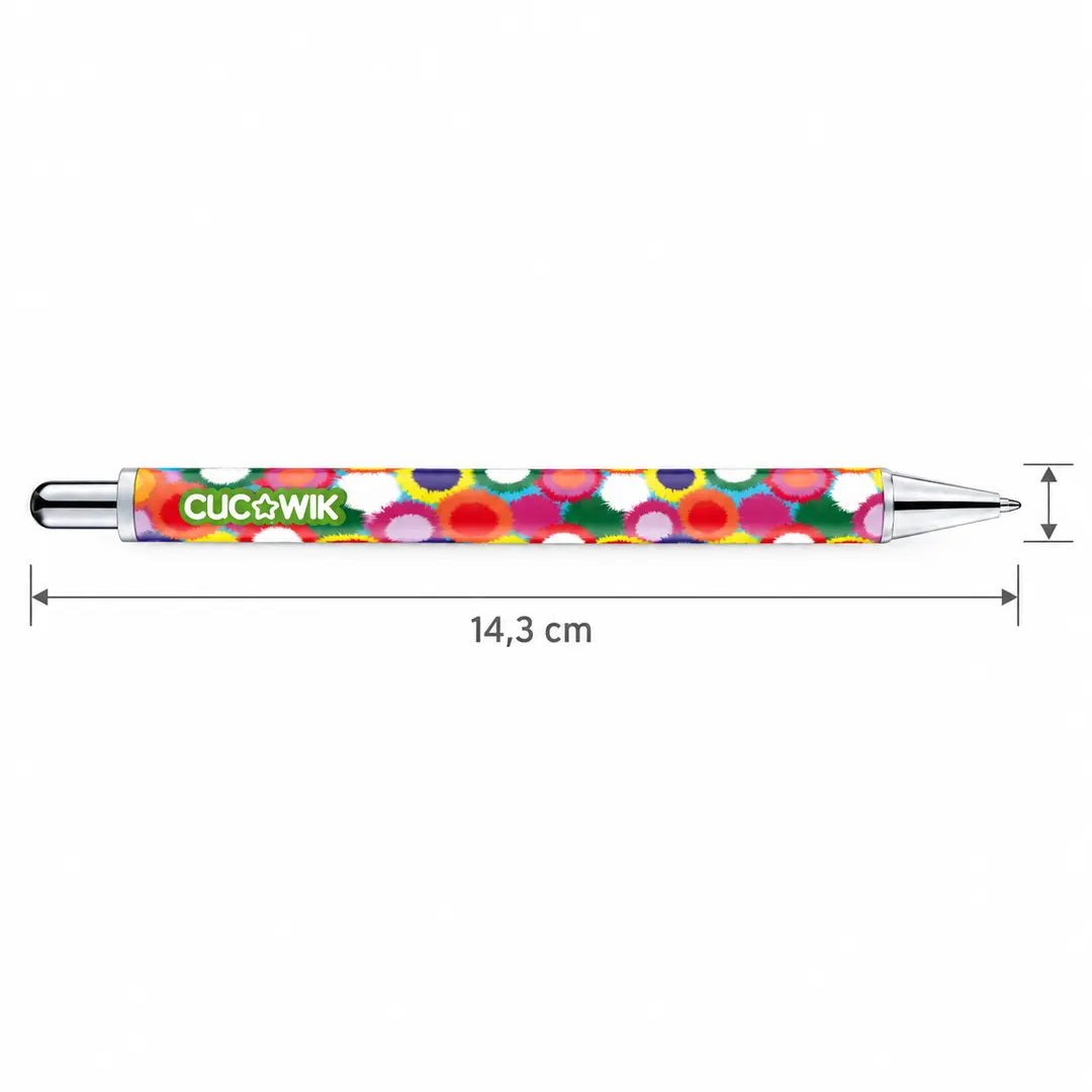 Caneta Esferográfica Metálica Pompons Coloridos | Cucawik