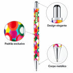 Caneta Esferográfica Metálica Pompons Coloridos | Cucawik