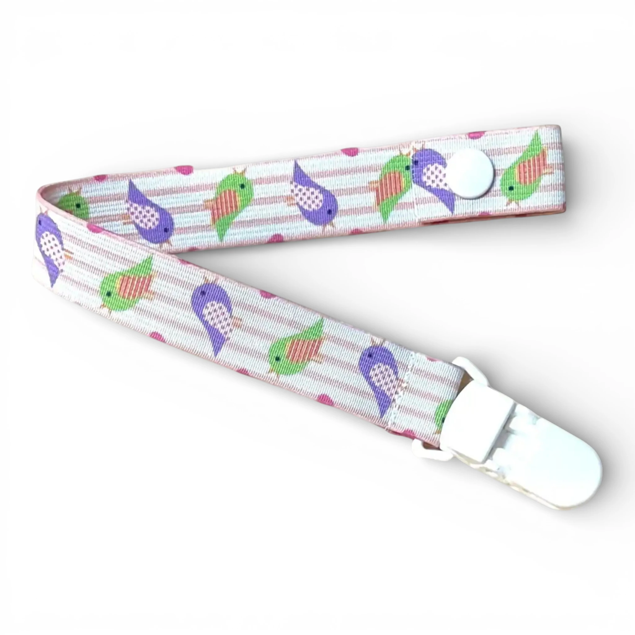 Fita de Chucha Baby Infantil Pássaros Rosa e Roxo