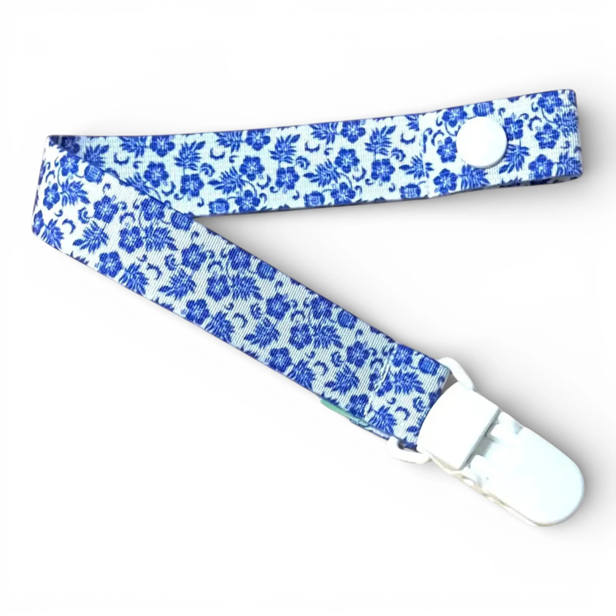 Fita de Chucha Baby Hibiscos Havaiano Azul Branco
