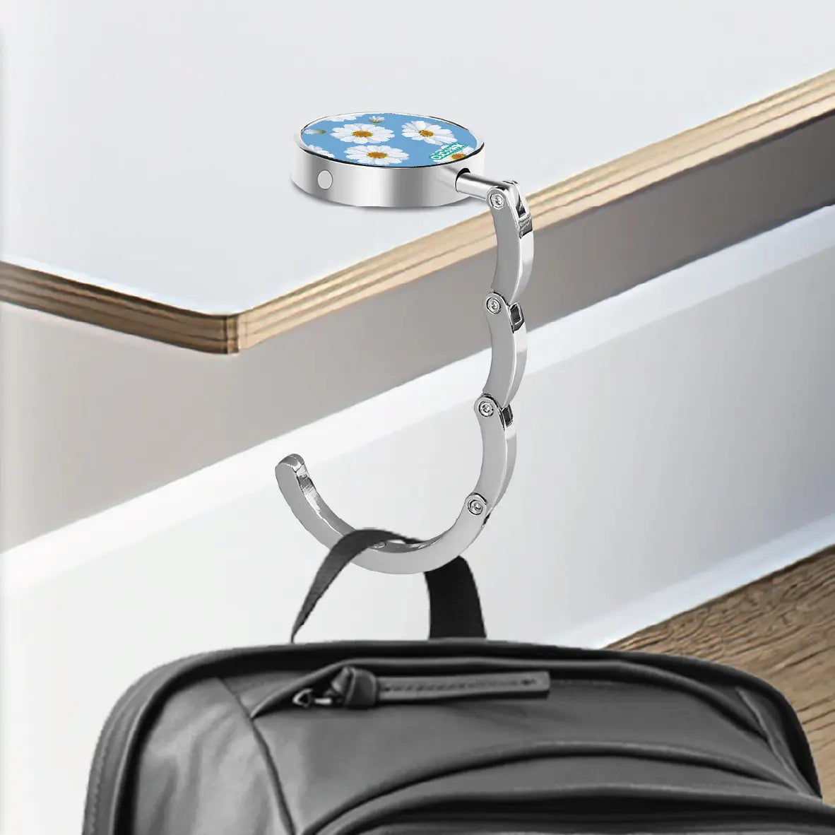 Gancho de Mala Dobrável para Mesa Margaridas Fundo Azul Claro | Cucawik