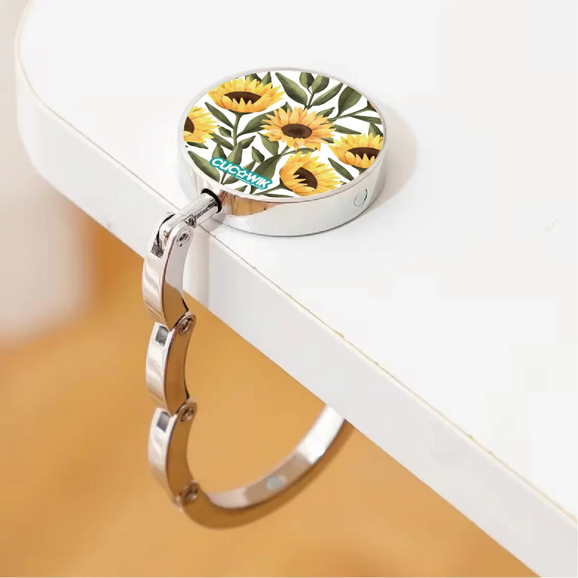 Gancho de Mala Dobrável para Mesa Girassóis Aguarela Fundo Branco | Cucawik