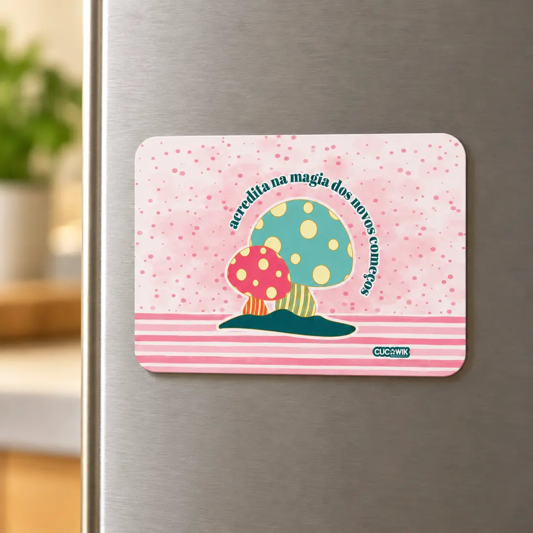 Íman de frigorífico Acredita na Magia dos Novos Começos em ambiente de cozinha